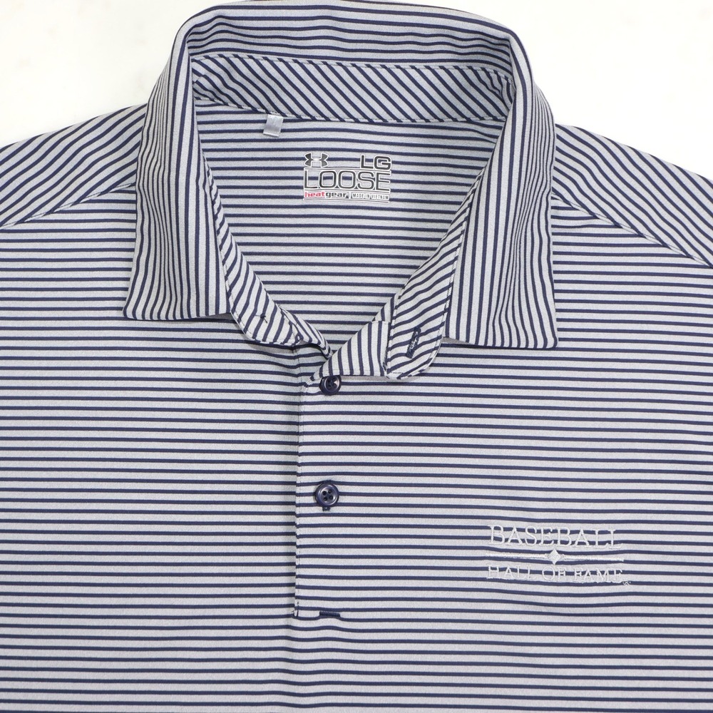 Under Armour Mens‎ Large Baseball Hall of Fame Cooperstown Striped Polo Shirt LG